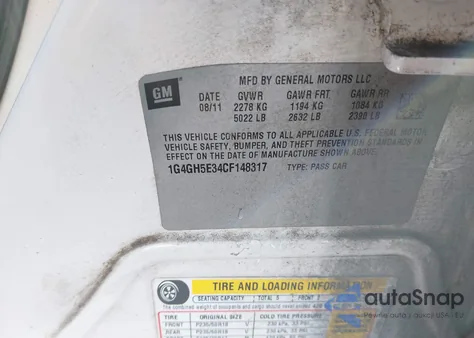 2012 Buick Lacrosse Premium 3 Group из США, поврежденный, VIN 1G4GH5E34CF148317